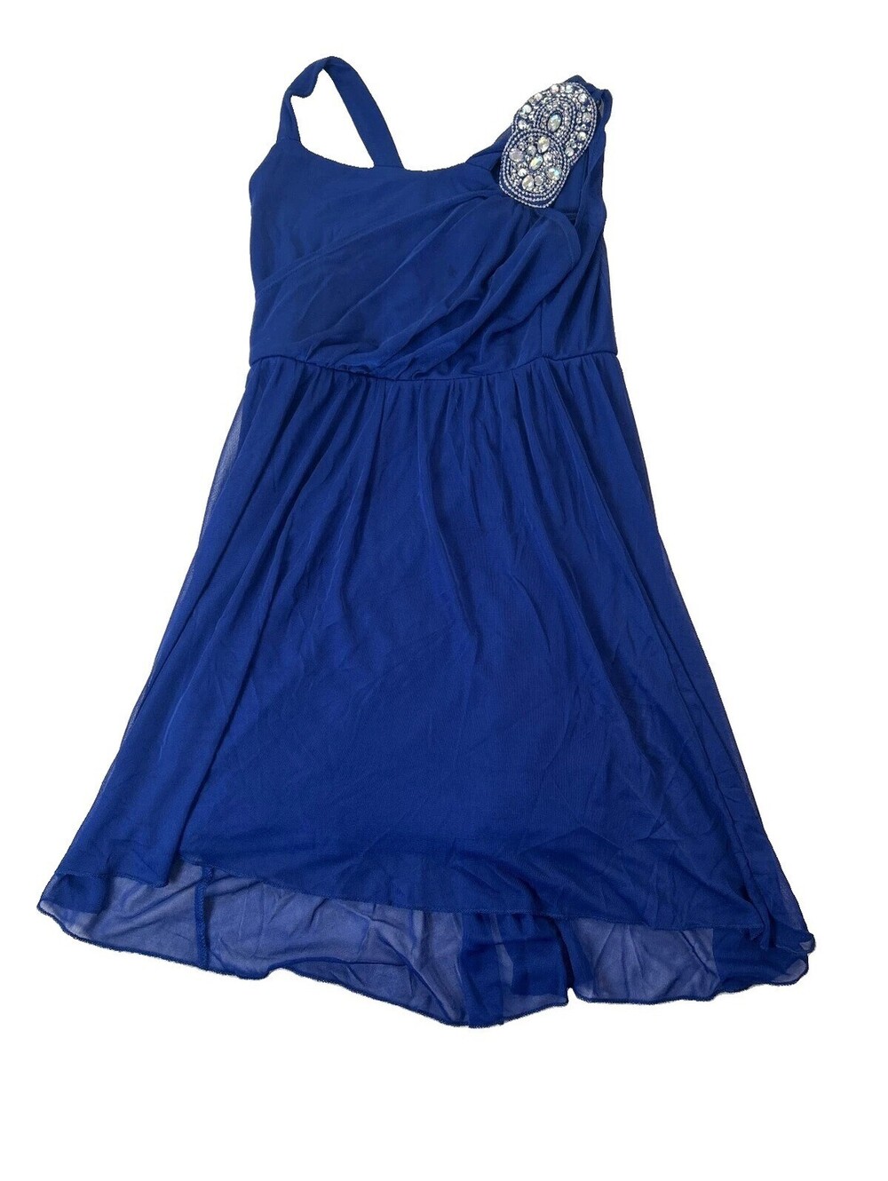 Amy's Closet Chiffon Cocktail Dress Womens Royal Blue Formal Party Prom Beaded